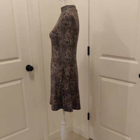 Paisley Pink/Black Soft Stretch Dress  Elegant Floral Long Sleeve Dress XS - Picture 4 of 8